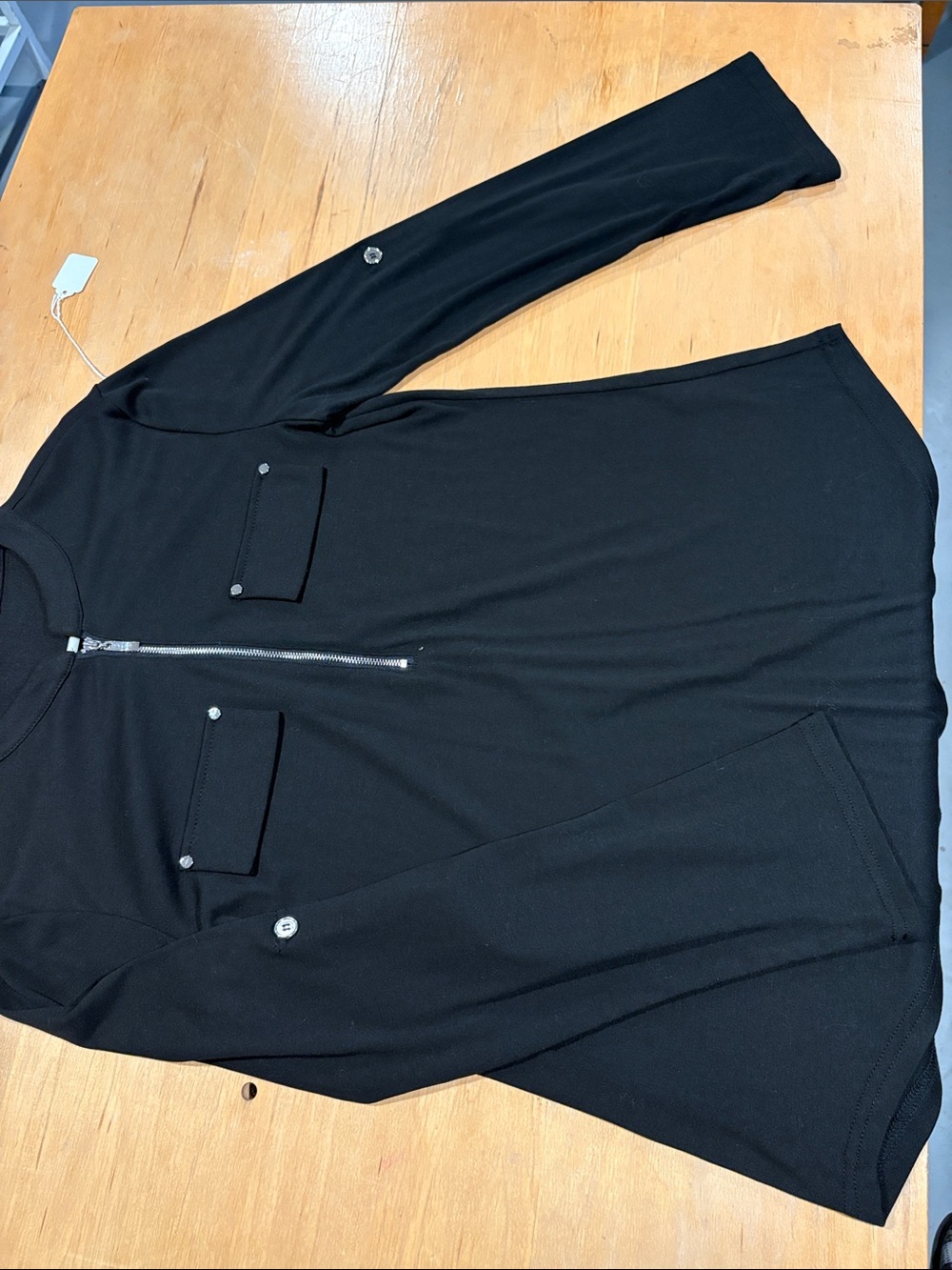 bulotus ~ Jet black long sleeve lightweight blouse top shirt silver accents